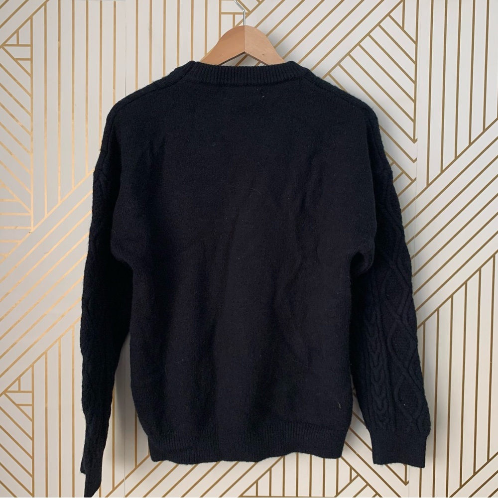 Aelfric Eden Retro 90s Cable Knit Fisherman Sweater ribbed hems black Small S - Picture 8 of 11